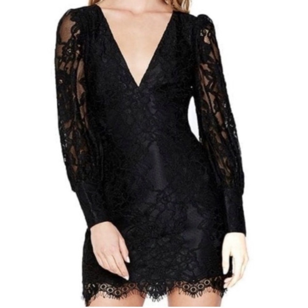 Bardot Plunging V-Neck Lace Mini Dress Size 6 EUC - Picture 1 of 8